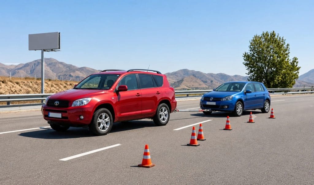 Auto remolcado por otro vehículo en una vía pública