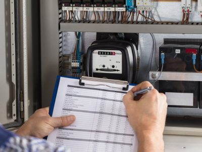 Close-up,Of,A,Male,Technician,Writing,Reading,Of,Meter,On