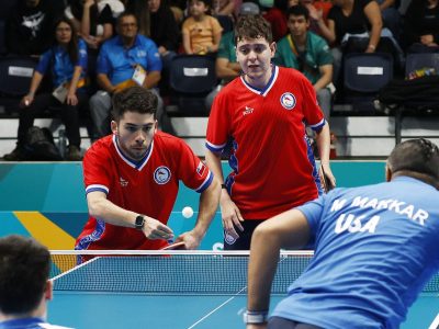 SANTIAGO, CHILE Ð NOV 19: Ignacio Torres y Matias Pino de Chile en accion durante partido de Para Tenis de Mesa dobles masculino MD14 en los Juegos Parapanamericanos Santiago 2023 en el Centro de Entrenamiento Olimpico de Nunoa el 19 de Noviembre en Santiago, Chile. / Ignacio Torres and Matias Pino of Chile in action during Para table tennis menÕs doubles MD14 at the Santiago 2023 Para Pan American Games at NunoaÕs Olympic Training Center on November 19 in Santiago, Chile. (Foto de: Dragomir Yankovic/Parapanamericanos STGO 2023 via Photosport)
