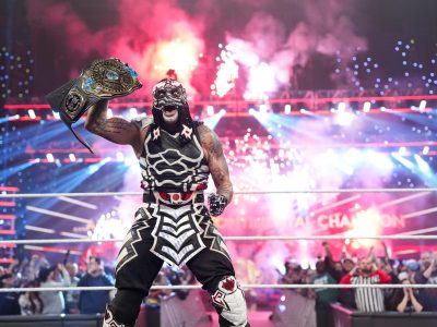 INDIANAPOLIS, INDIANA - MARCH 2: Penta celebrates during Monday Night RAW at Gainbridge Fieldhouse on March 2, 2026 in Indianapolis, Indiana.  (Photo by Rich Freeda/WWE via Getty Images)